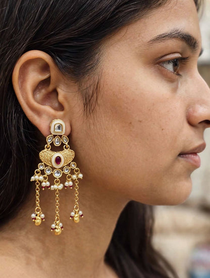 Noor Kundan Chandelier Earrings with Pearl Drops