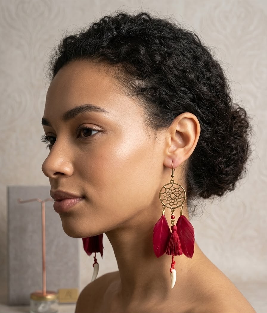 Yellow Dreamcatcher Tassel & Feather Earrings