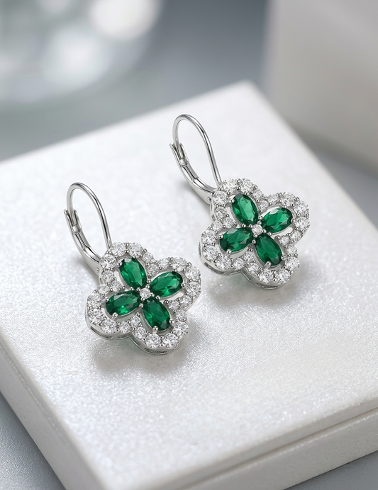 Emerald Clover Drop Earrings