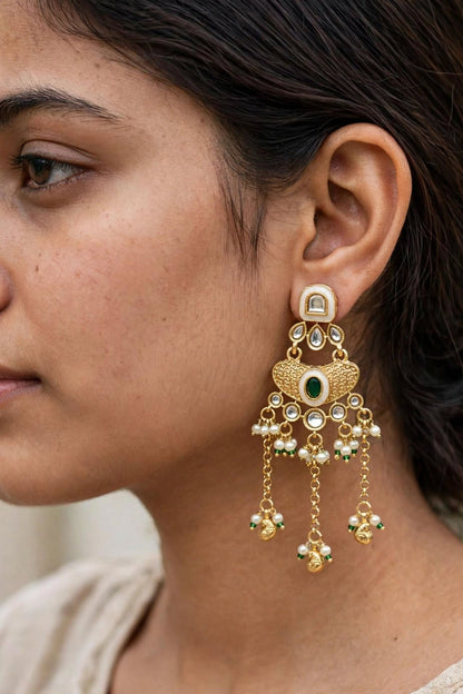 Noor Kundan Chandelier Earrings with Pearl Drops