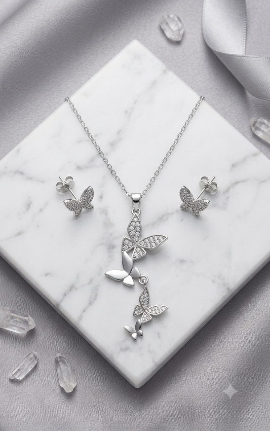Cascading Butterfly Pendant & Stud Set