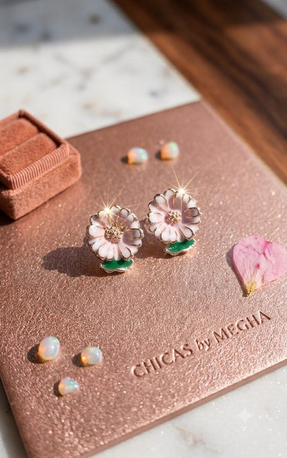 Dainty Pink Floral Studs