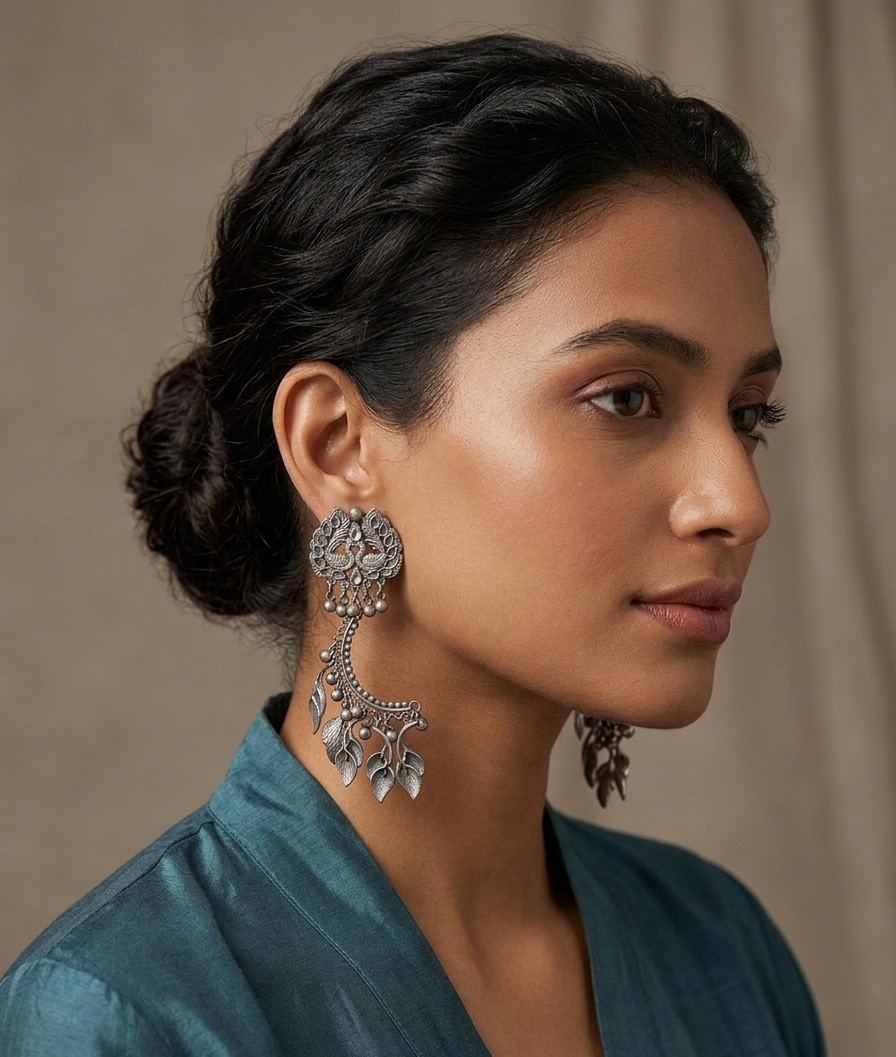 Mayura Leaf Crescent Earrings