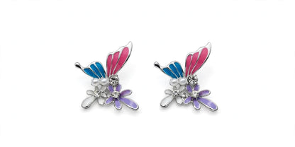 Fairy Garden Butterfly Enamel Flower Stud Earrings