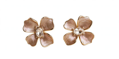 Flora Pearlescent Flower Crystal Stud Earrings - Gold