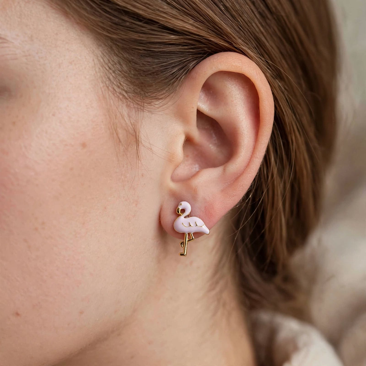 Flossie the Flamingo - Pink Enamel Stud Earrings