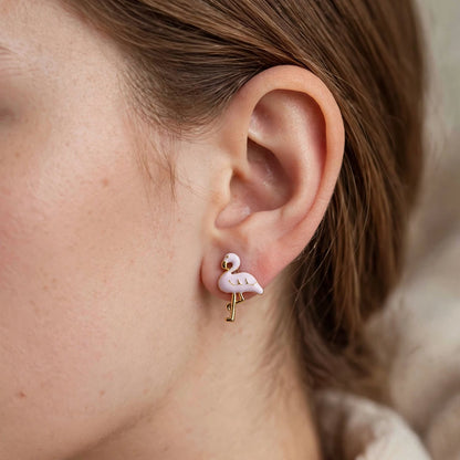 Flossie the Flamingo - Pink Enamel Stud Earrings