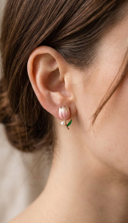 Elegant Tulip Pearl Drop Studs