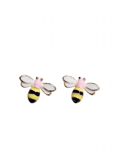 Pink & Yellow Honey Bee Enamel Stud Earrings