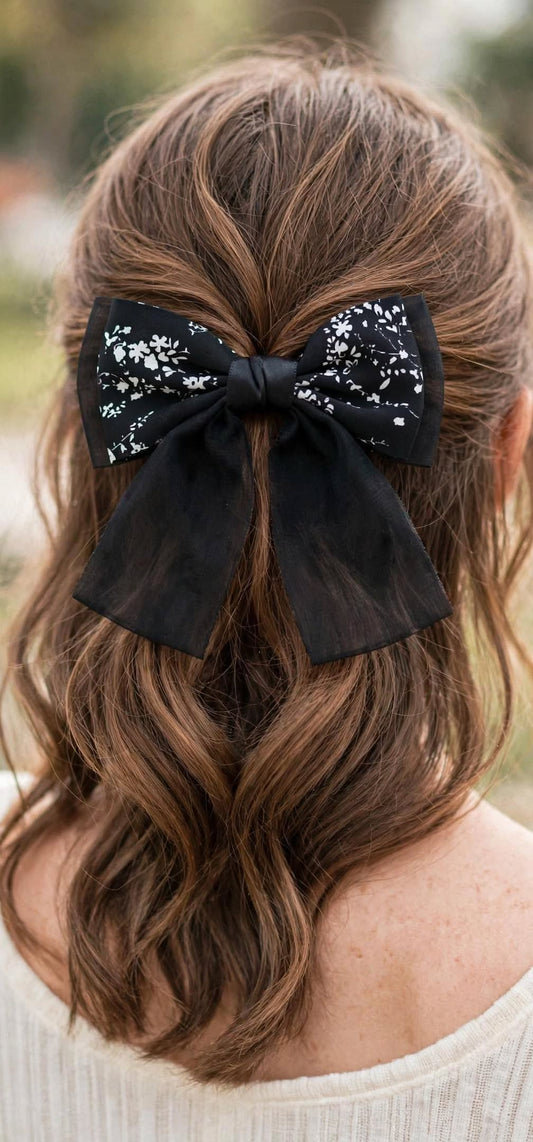 Midnight Flora Hair Bow Clip