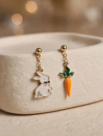Bunny & Carrot - Dangle Mismatched Drop Earrings