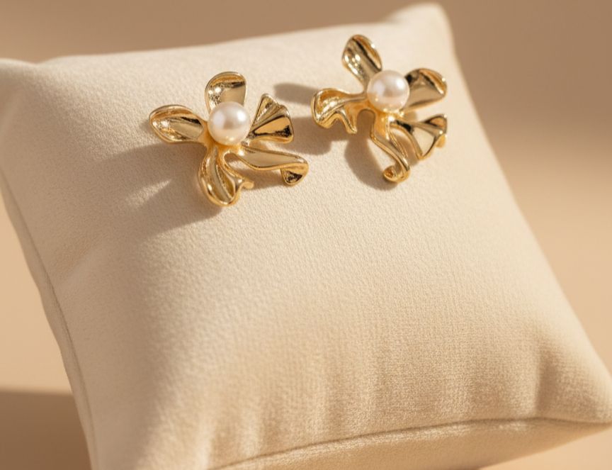Golden Blossom Pearl Studs