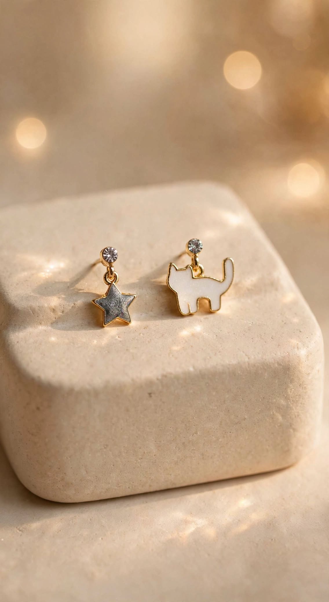 Starry Kitty Mismatch Drop Earrings
