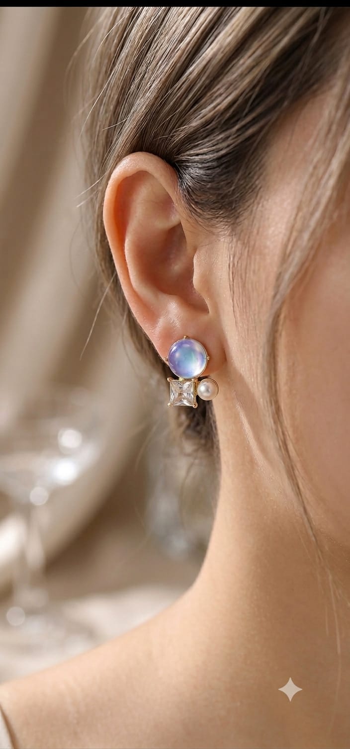 Aura Moonstone Crystal Cluster Stud Earrings