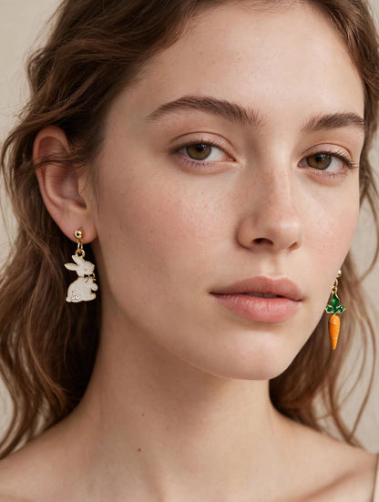 Bunny & Carrot - Dangle Mismatched Drop Earrings