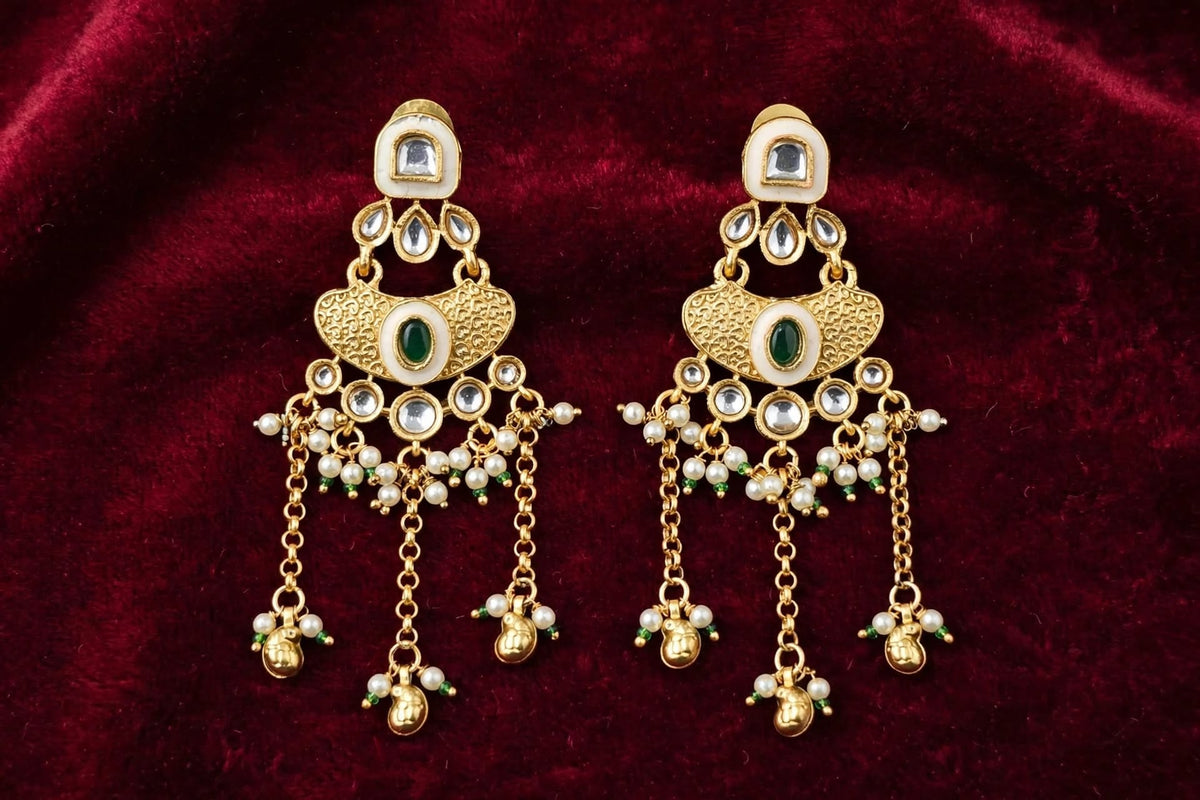 Noor Kundan Chandelier Earrings with Pearl Drops