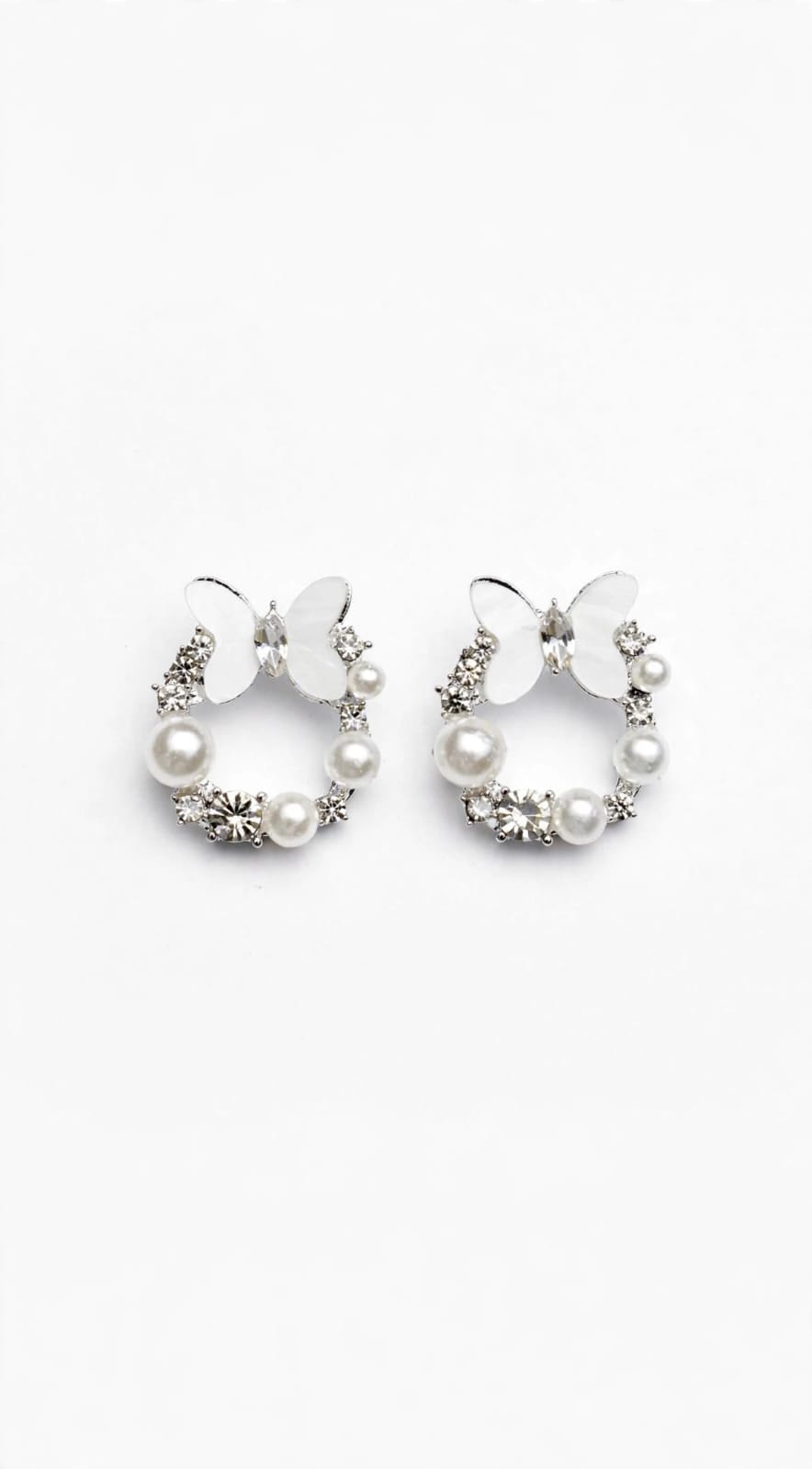 Butterfly Pearl & Crystal Hoop Silver Earrings