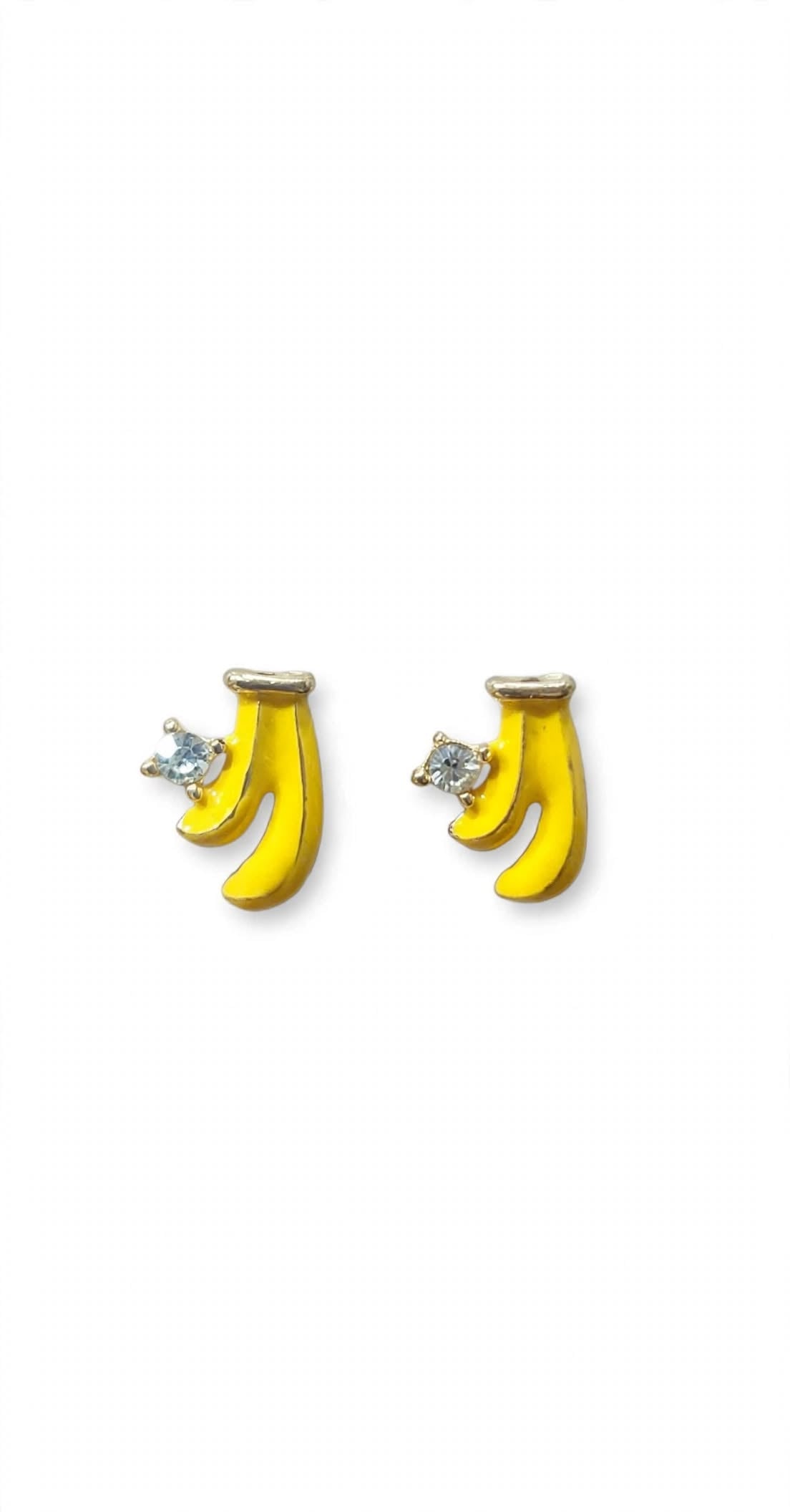 Yellow Enamel Banana with Crystal Charm Studs