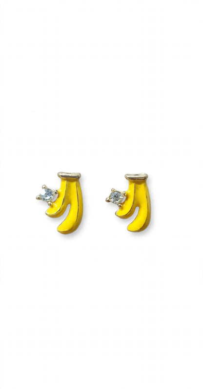 Yellow Enamel Banana with Crystal Charm Studs