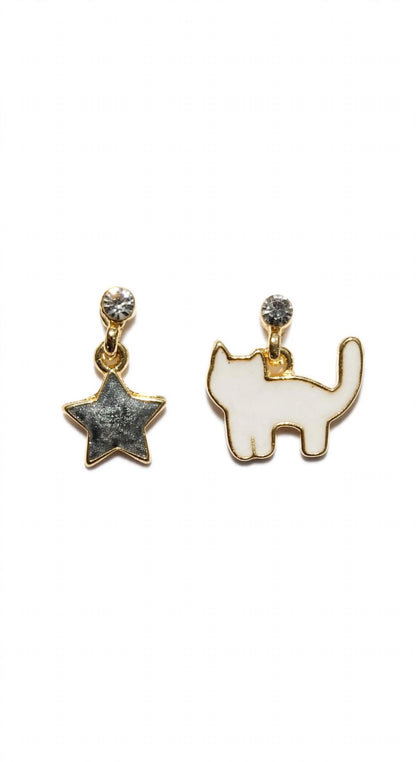 Starry Kitty Mismatch Drop Earrings