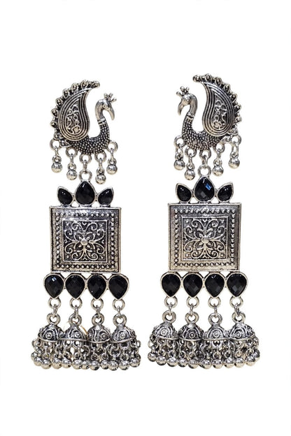 Mayura Oxidized Silver Peacock Jhumka