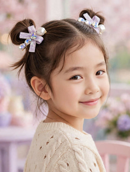 Pearl and Crystal Bow Hair Clips for Baby Girls - 2 Pcs