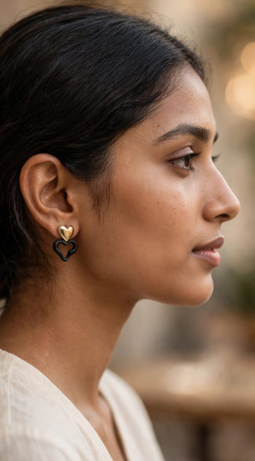 Amour Double Heart Drop Earrings - Gold & Black