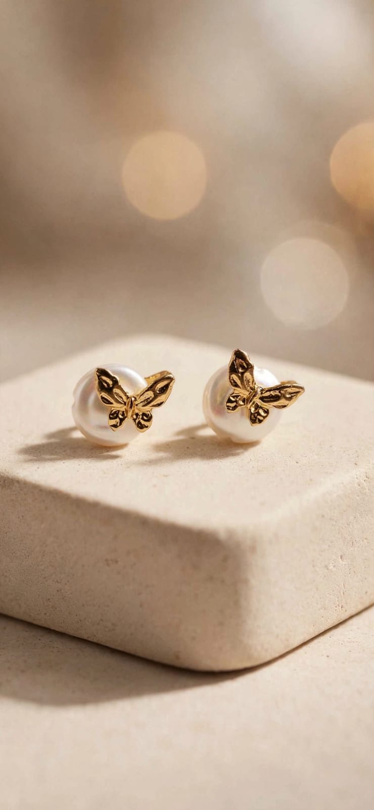 Papillon Gold Butterfly Pearl Stud Earrings