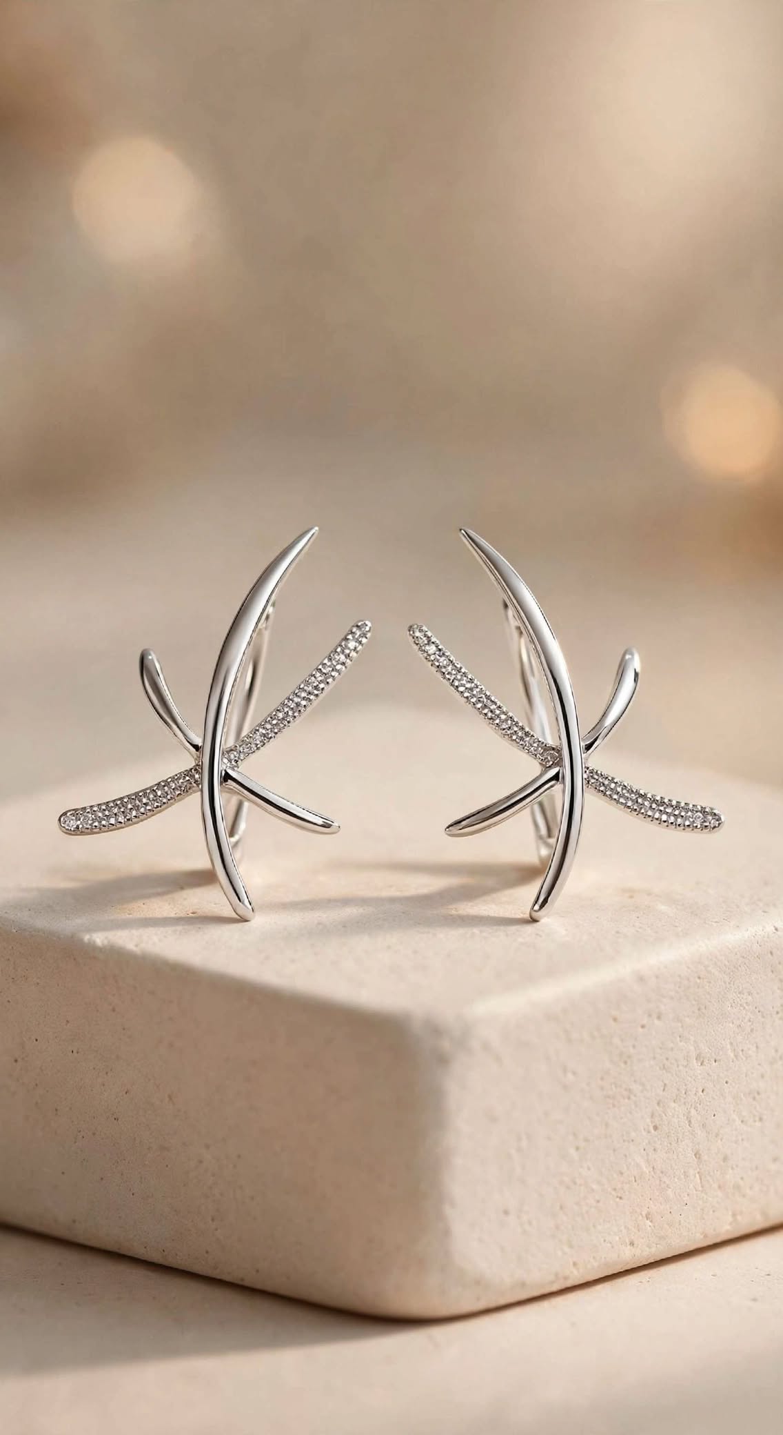 Aurora Crossover Ear Silver Starburst Earrings
