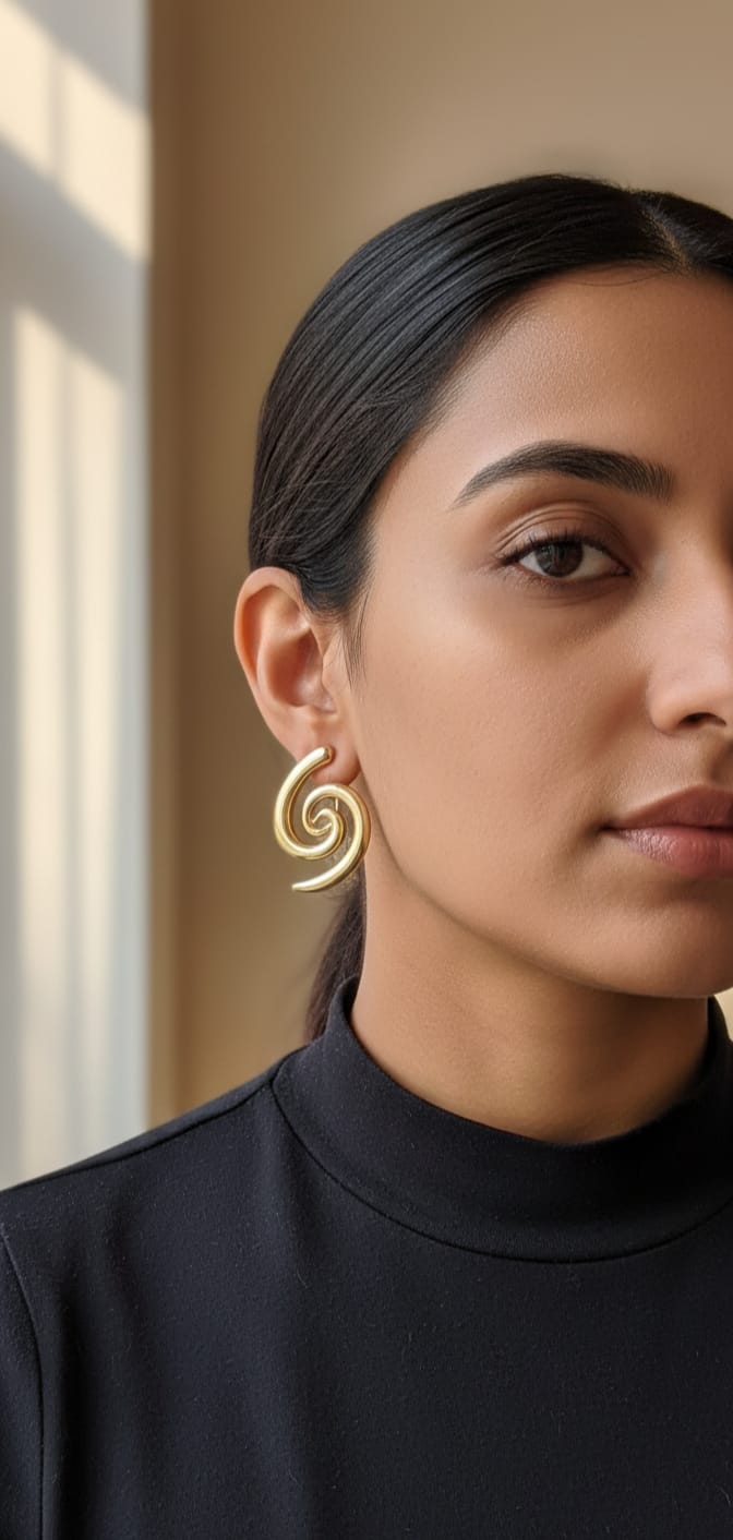Golden Spiral Statement Earrings