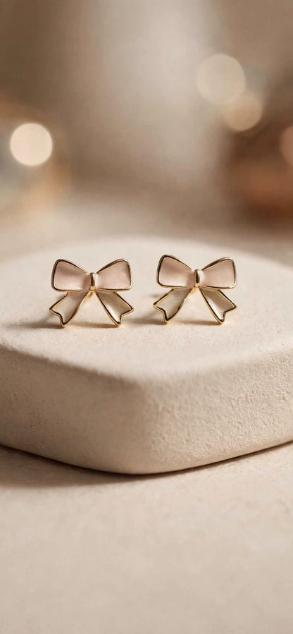 Belle Mini Bow Stud Earrings - Mother of Pearl