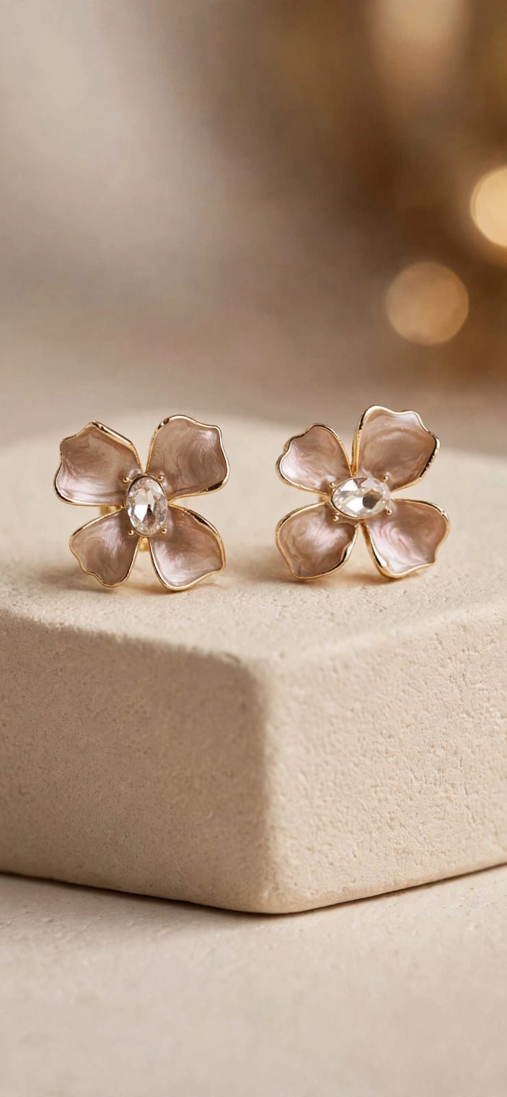 Flora Pearlescent Flower Crystal Stud Earrings - Gold
