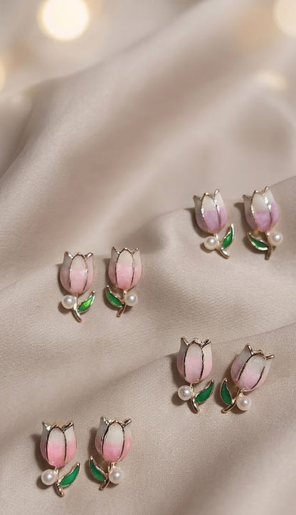 Elegant Tulip Pearl Drop Studs