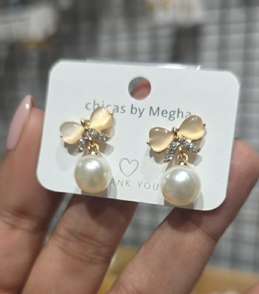 Bow-Knot Pearl Drop Earrings