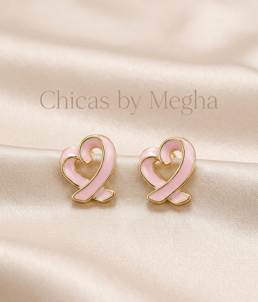 Sweetheart Ribbon Stud Earrings