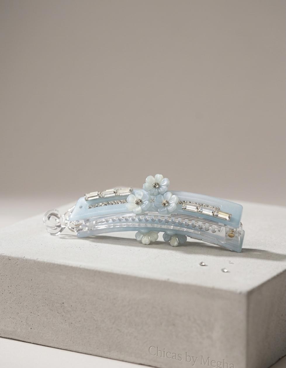 The Aurora Crystal & Blossom Petite Banana Clip