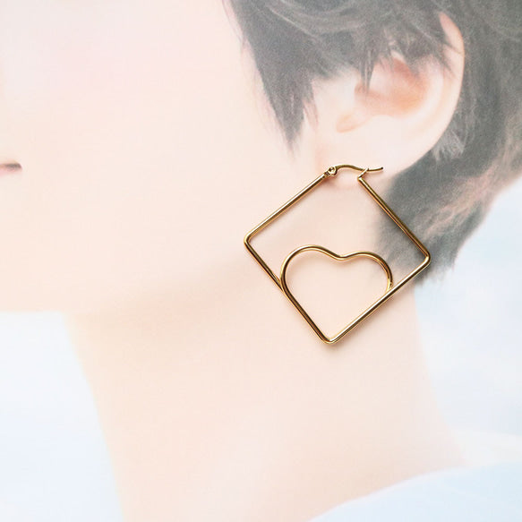 Geometric Heart Hoop Earrings