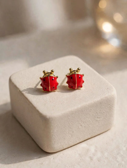 Enamel Ladybug Stud Earrings