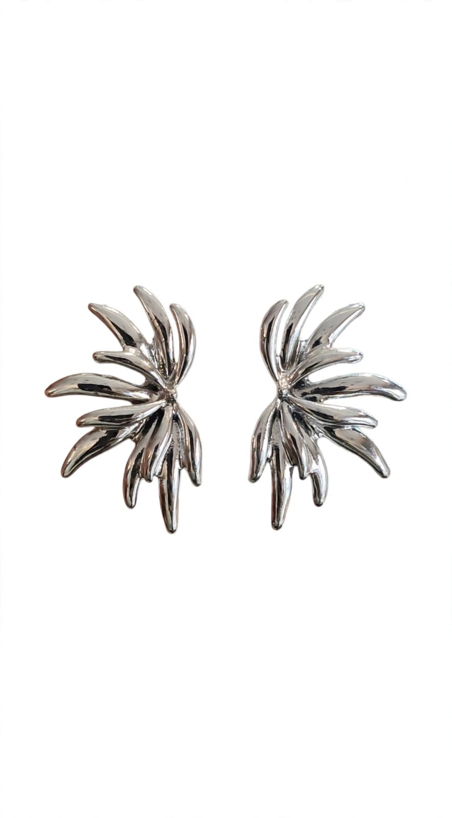 Solara Palm Burst Statement Stud Earrings - Silver