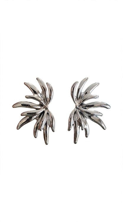 Solara Palm Burst Statement Stud Earrings - Silver