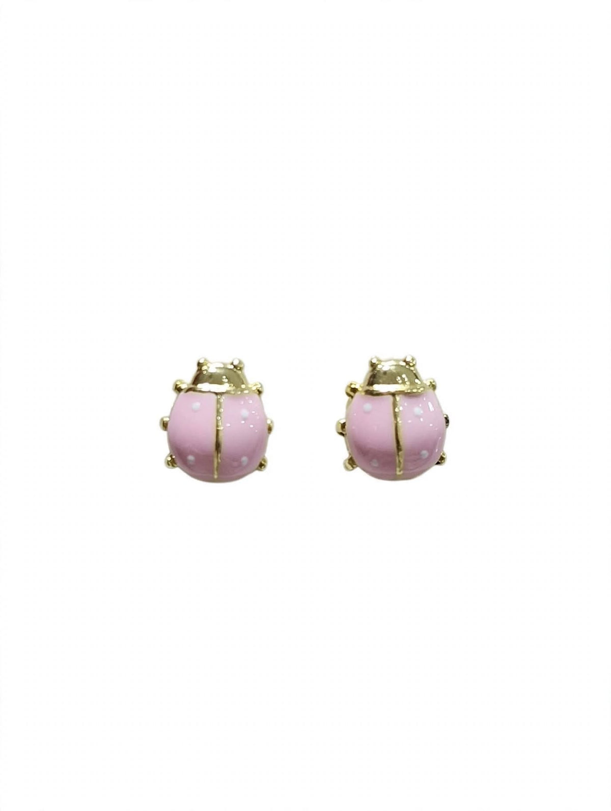 Pink Polka Dot Mini Ladybug Enamel Stud Earrings