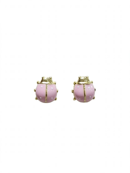Pink Polka Dot Mini Ladybug Enamel Stud Earrings