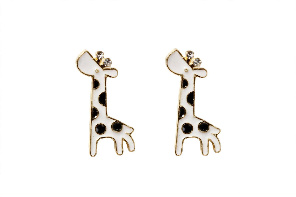 Giraffe Sky Blue Enamel Stud Earrings with Crystal Horns
