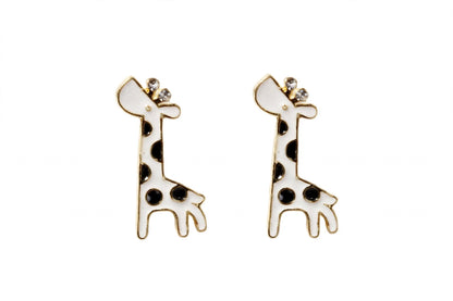 Giraffe Sky Blue Enamel Stud Earrings with Crystal Horns