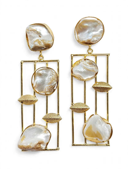 Gold Bar Pearl Statement Earrings