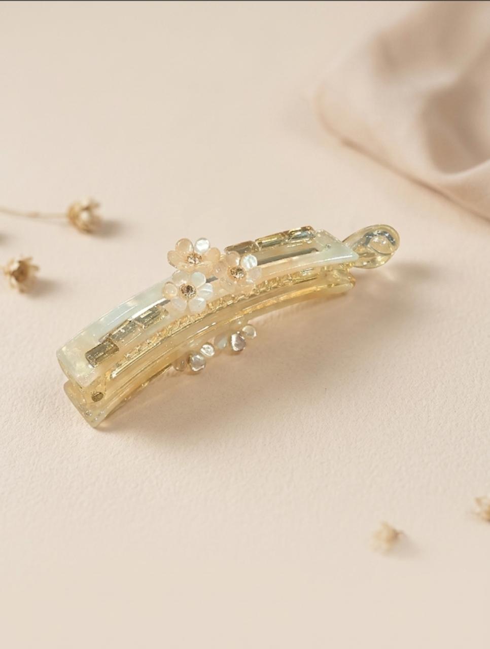 The Aurora Crystal & Blossom Petite Banana Clip