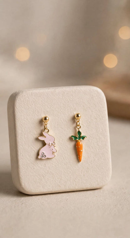 Bunny & Carrot - Dangle Mismatched Drop Earrings