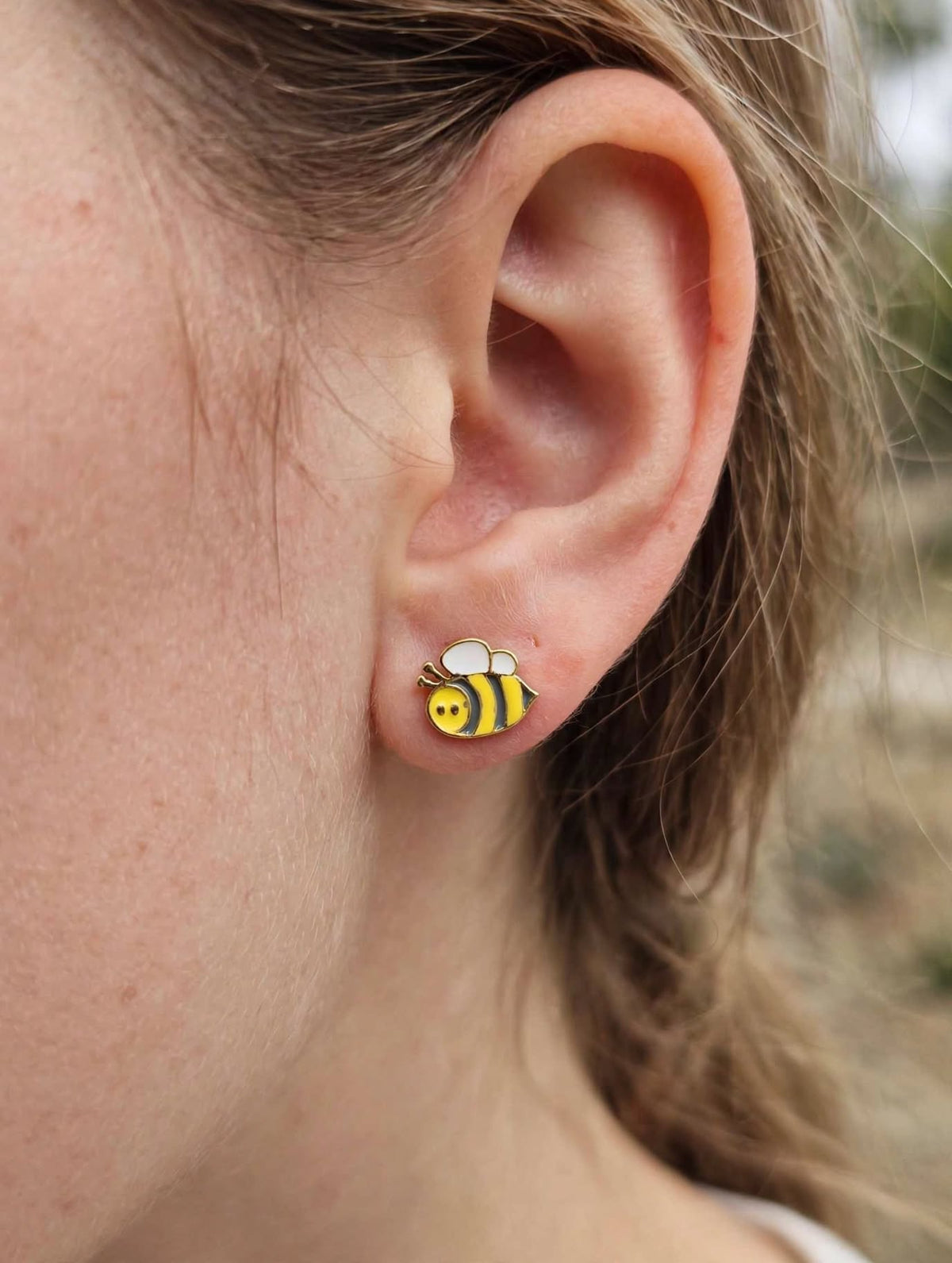 Yellow Smiley Bee Enamel Stud Earrings
