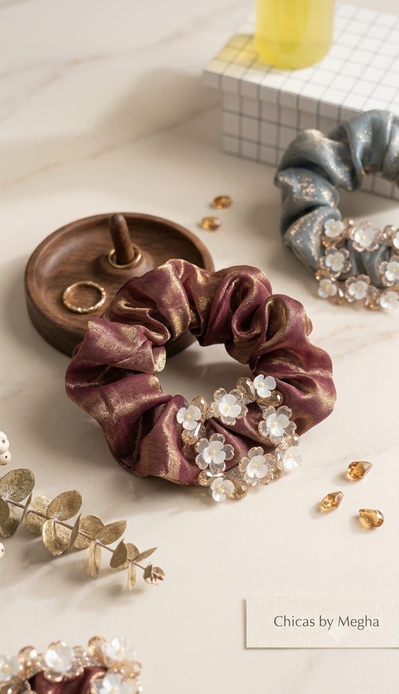 The Shimmering Floral Blossom Scrunchie
