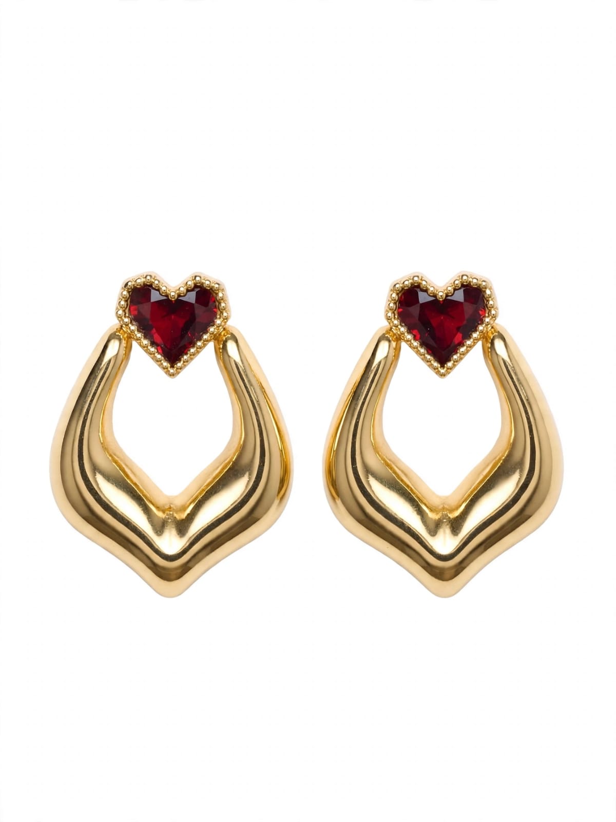 Amour Heart Sculpted Gold Drop Earrings